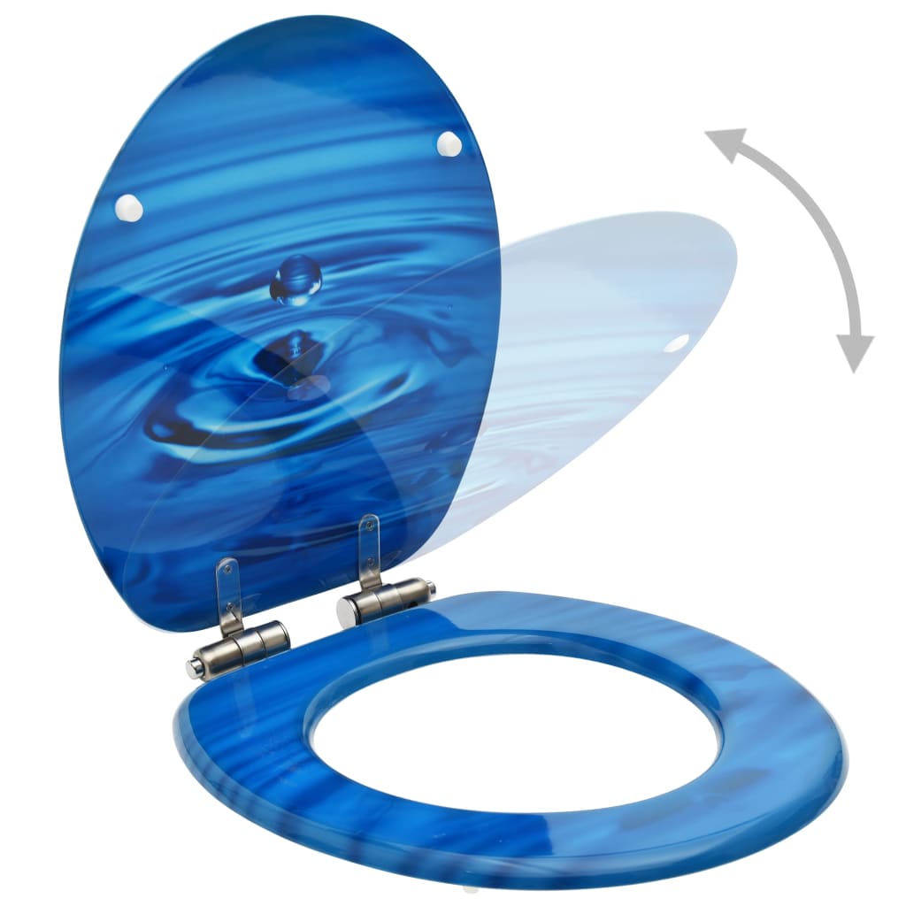 VidaXL WC-Sitz mit Soft-Close-Deckel, Wassertropfen-Optik, MDF, Blau