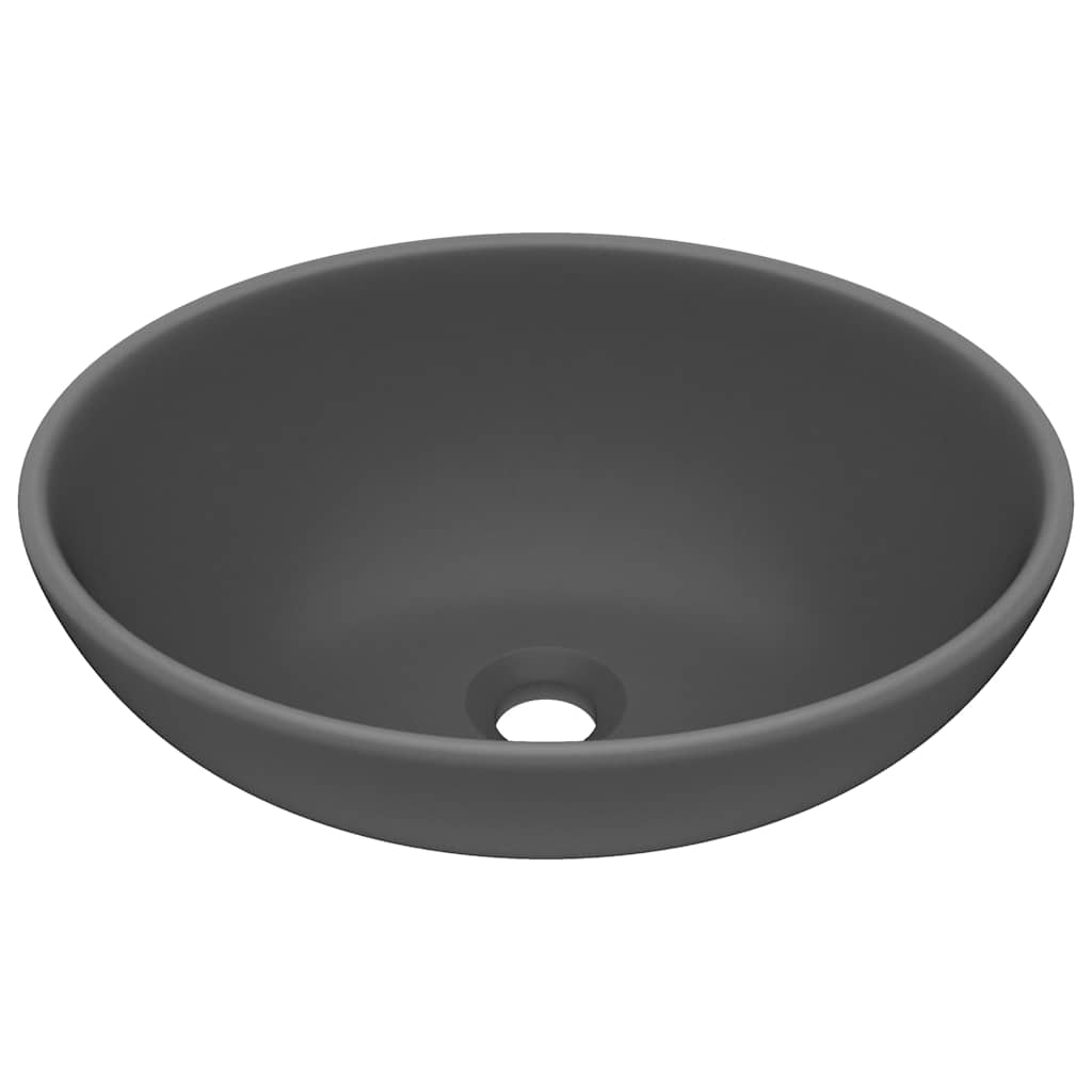Vidaxl wastafel ovaal 40x33 cm keramiek mat donkergrijs