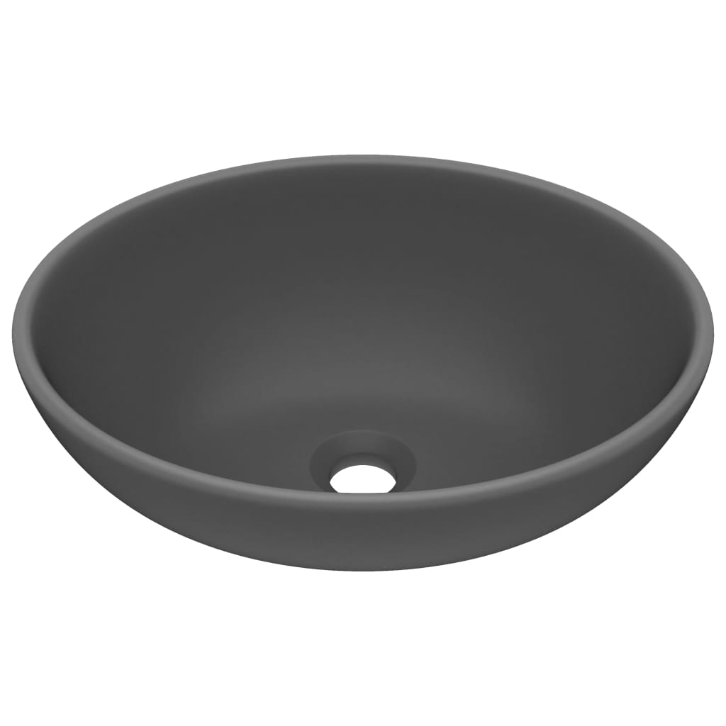 VIDAXL WASCHBECKEN OVAL 40x33 cm Keramikmatte dunkelgrau