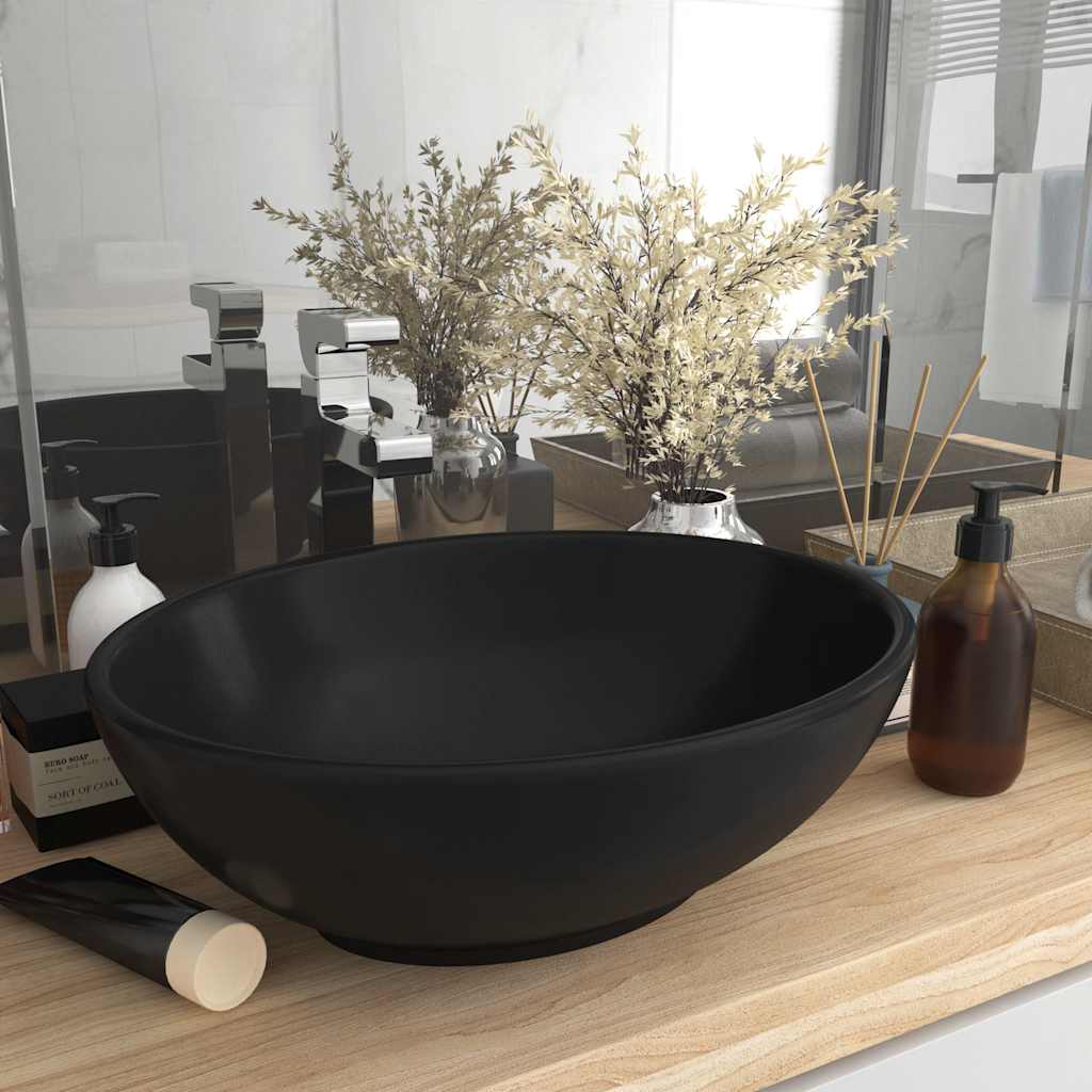 VIDAXL Waschtisch Oval 40x33 cm Keramik mattschwarz