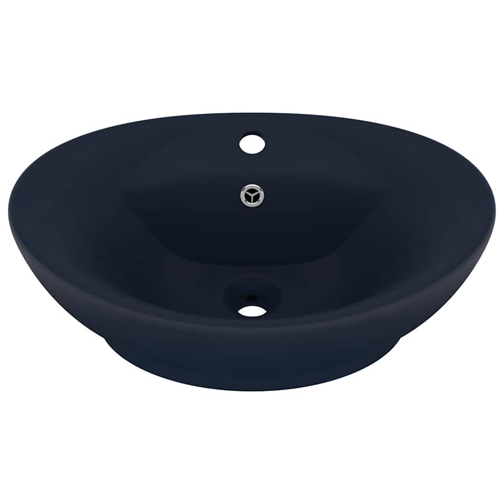 Vidaxl wastafel met overloop ovaal 58,5x39 cm keramiek mat donkerblauw