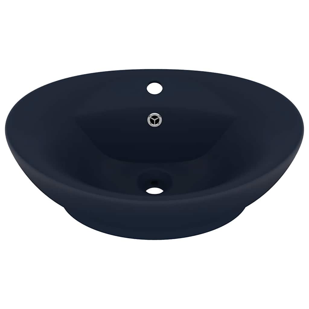Vidaxl wastafel met overloop ovaal 58,5x39 cm keramiek mat donkerblauw