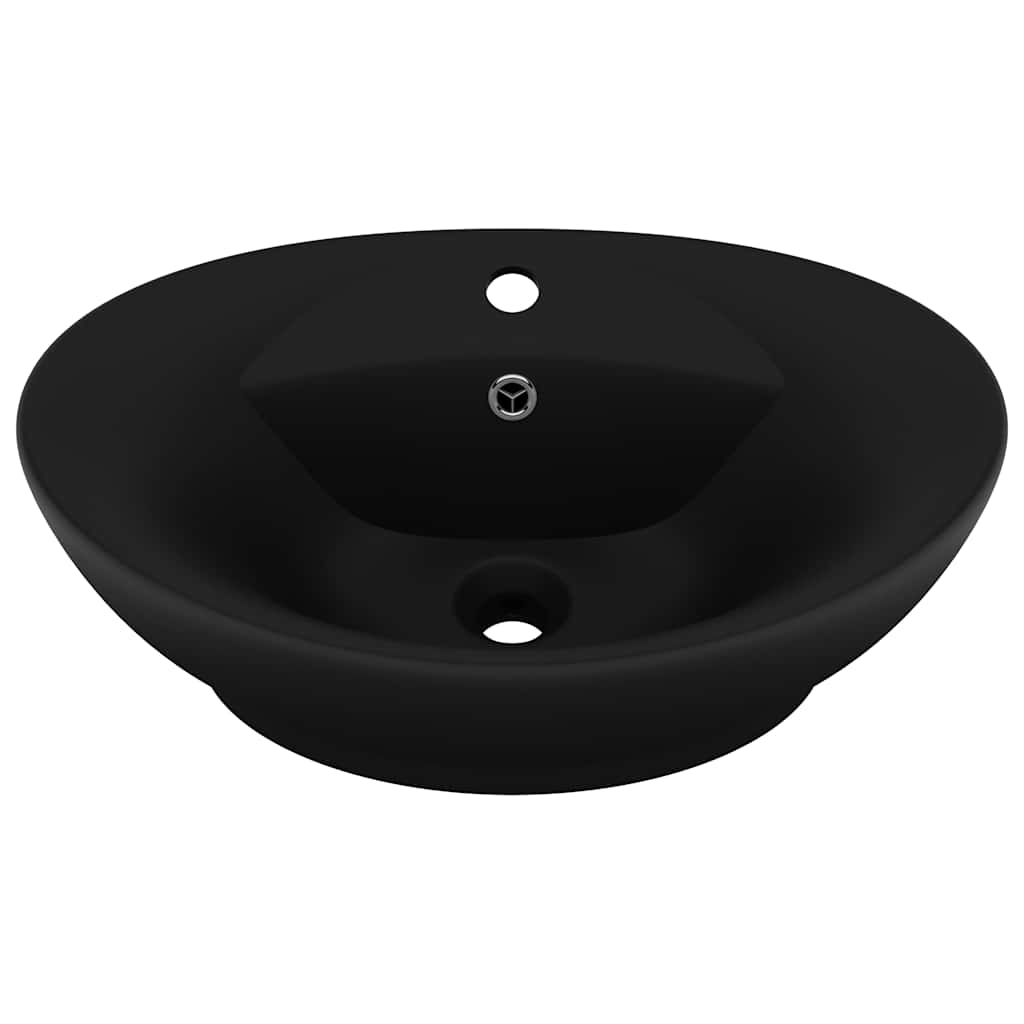 VIDAXL WASCHBECKEN mit Landung Oval 58,5 x 39 cm Keramikmattschwarz