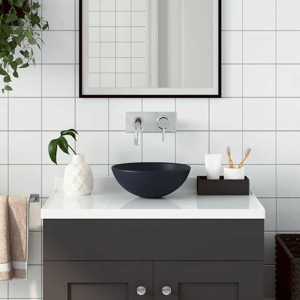 VidaXL Waschbecken rund Keramik dunkelblau