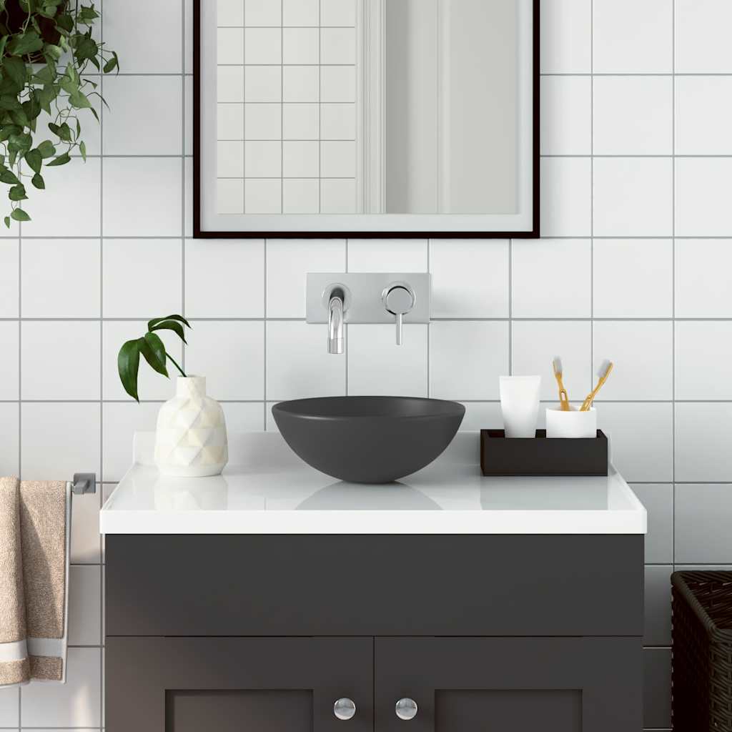 VidaXL Waschbecken rund Keramik dunkelgrau