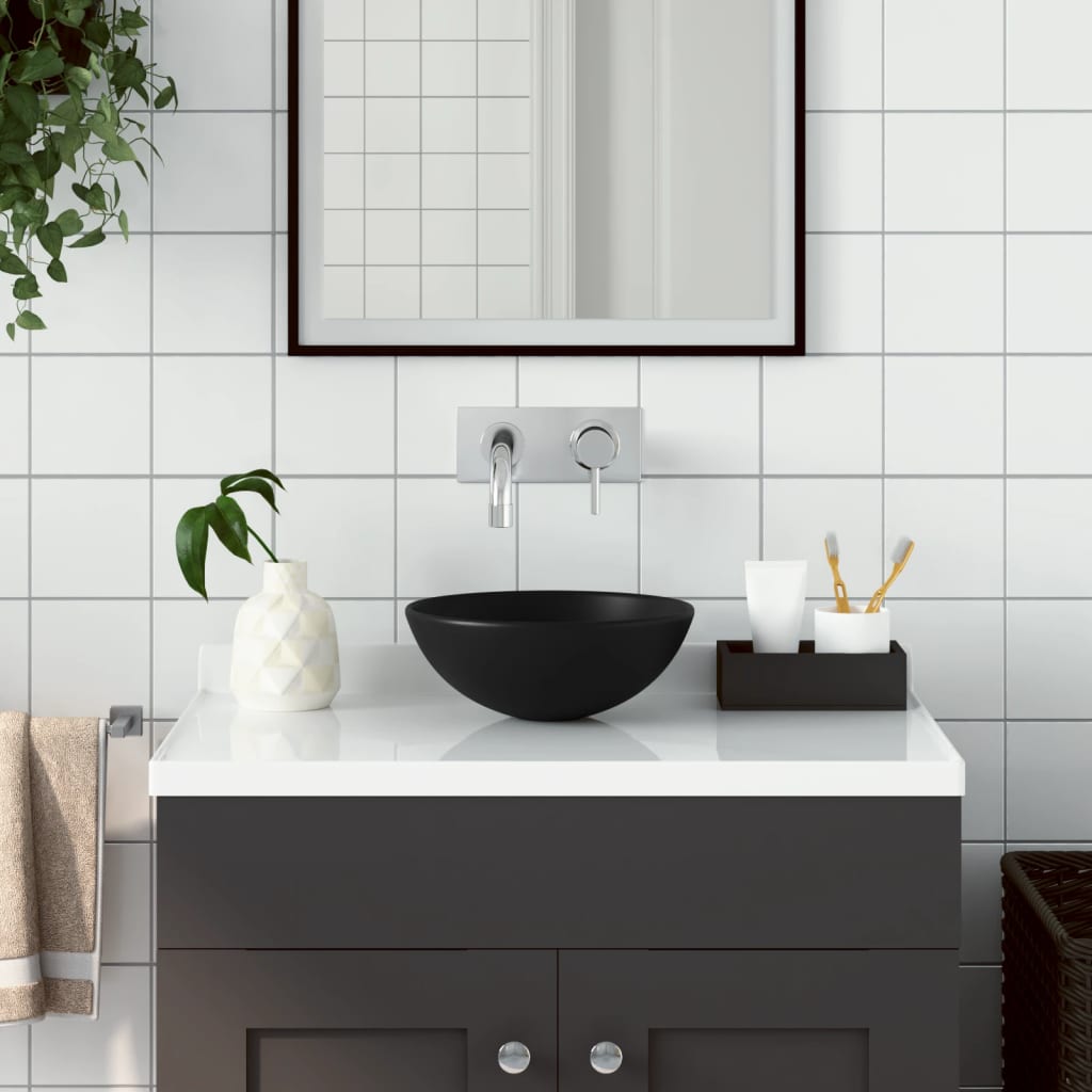 VidaXL Rundes Keramikwaschbecken, Mattschwarz