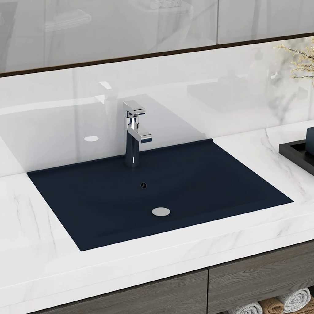 Vidaxl -Waschbecken mit Wasserhahn -Loch 60x46 cm Keramikmatte dunkelblau