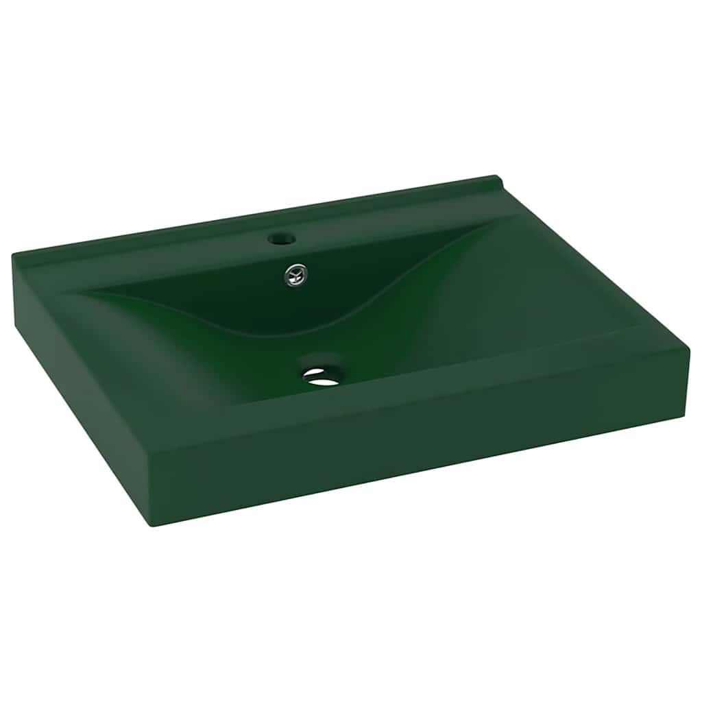 VIDAXL WASCHBECKEN mit HAHN-Loch 60x46 cm Keramik Matt Dunkelgrün