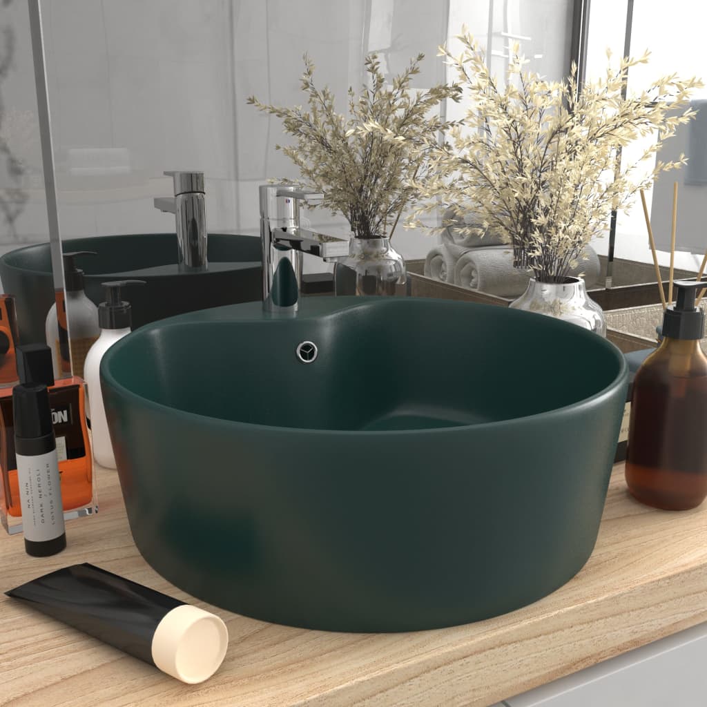 VidaXL -Waschbecken mit Landung 36x13 cm Keramik Matt Dunkelgrün