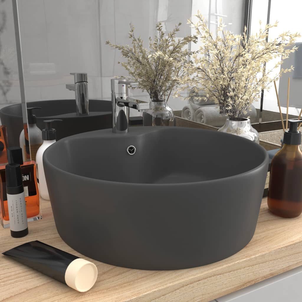 VidaXL -Waschbecken mit Landung 36x13 cm Keramik Matt Dunkelgrau
