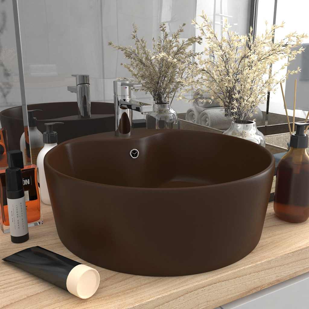 VidaXL -Waschbecken mit Landung 36x13 cm Keramik Matt Dunkelbraun
