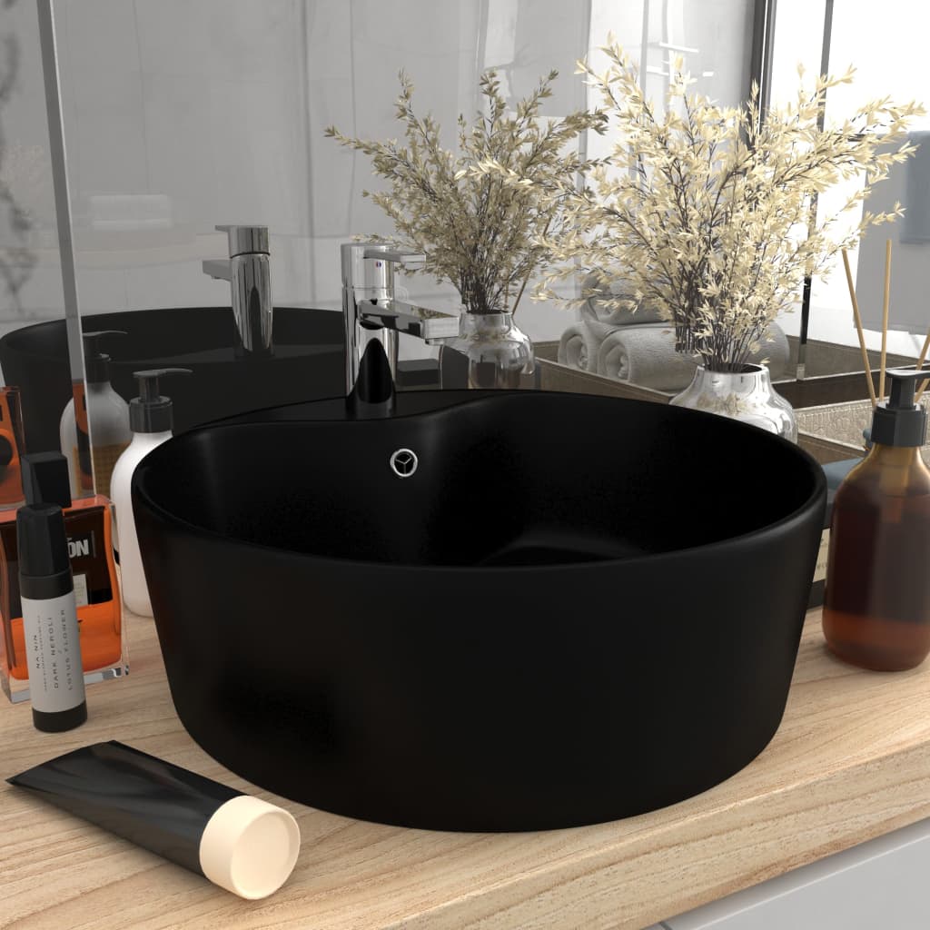 Vidaxxl -Waschbecken mit Landung 36x13 cm Keramikmattschwarz