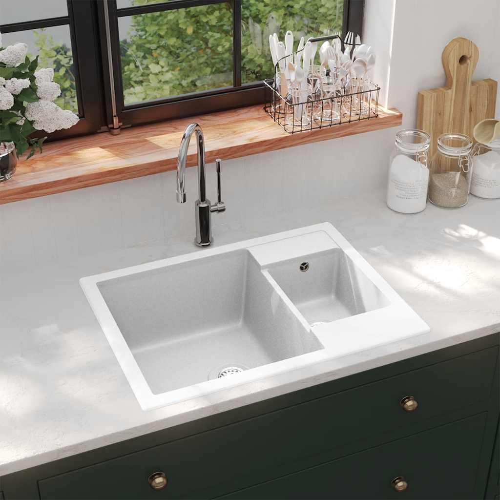 VIDAXL Doppelspülbecken mit mattweißem Granit-Finish