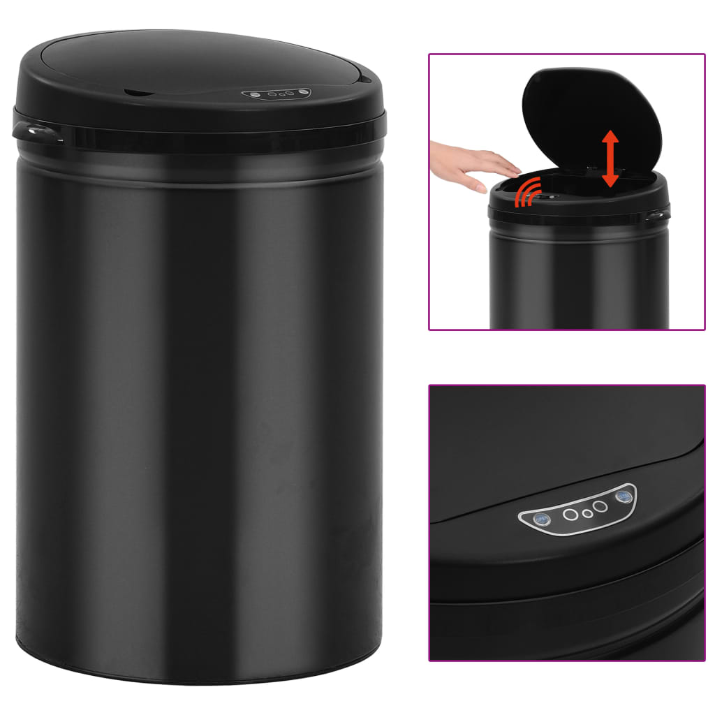 VidaXL Abfalleimer mit automatischem Sensor, 30 l, Kohlenstoffstahl, Schwarz