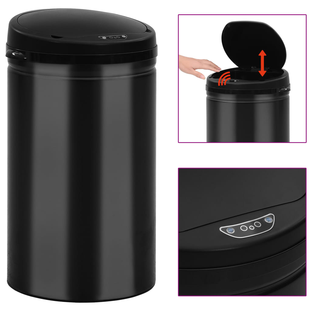 VidaXL Abfalleimer mit automatischem Sensor, 40 l, Kohlenstoffstahl, Schwarz