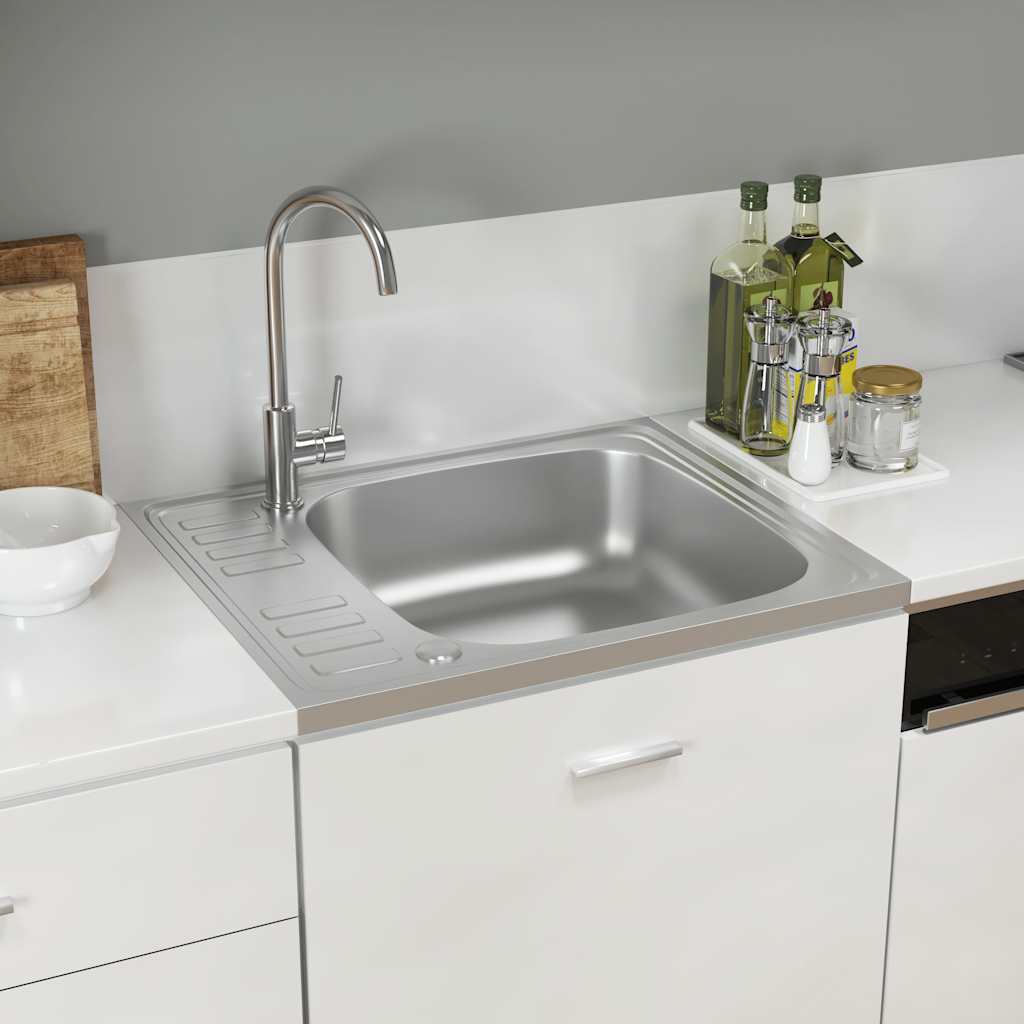 Vidaxl gootsteen met afvoerset 600x500x155 mm roestvrij staal zilver