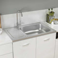Vidaxl gootsteen met afvoerset 800x500x155 mm roestvrij staal zilver