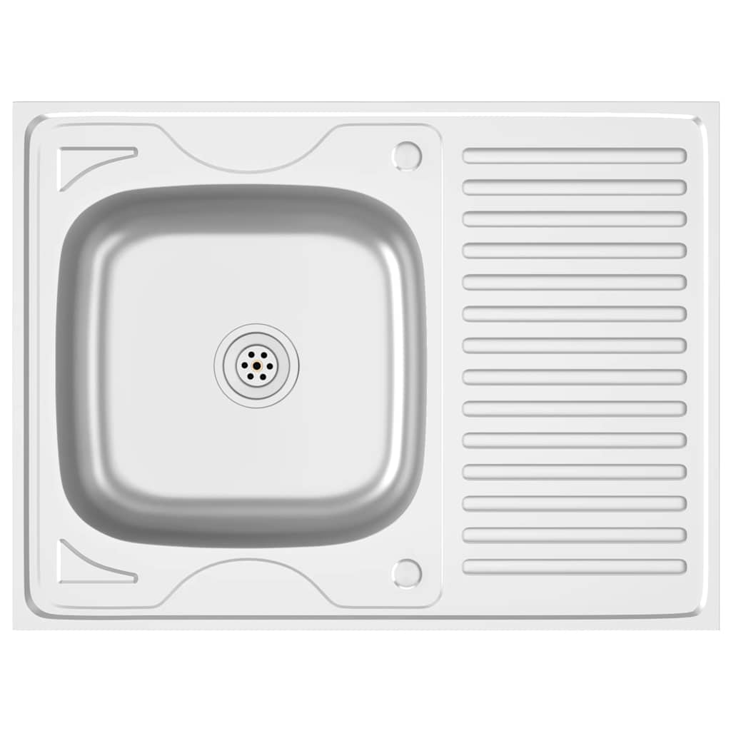 Vidaxl gootsteen met afvoerset 800x600x155 mm roestvrij staal zilver