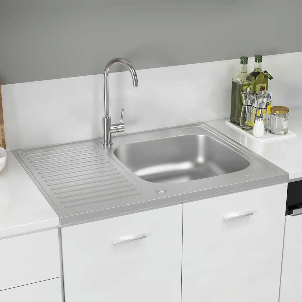 Vidaxl gootsteen met afvoerset 800x600x155 mm roestvrij staal zilver