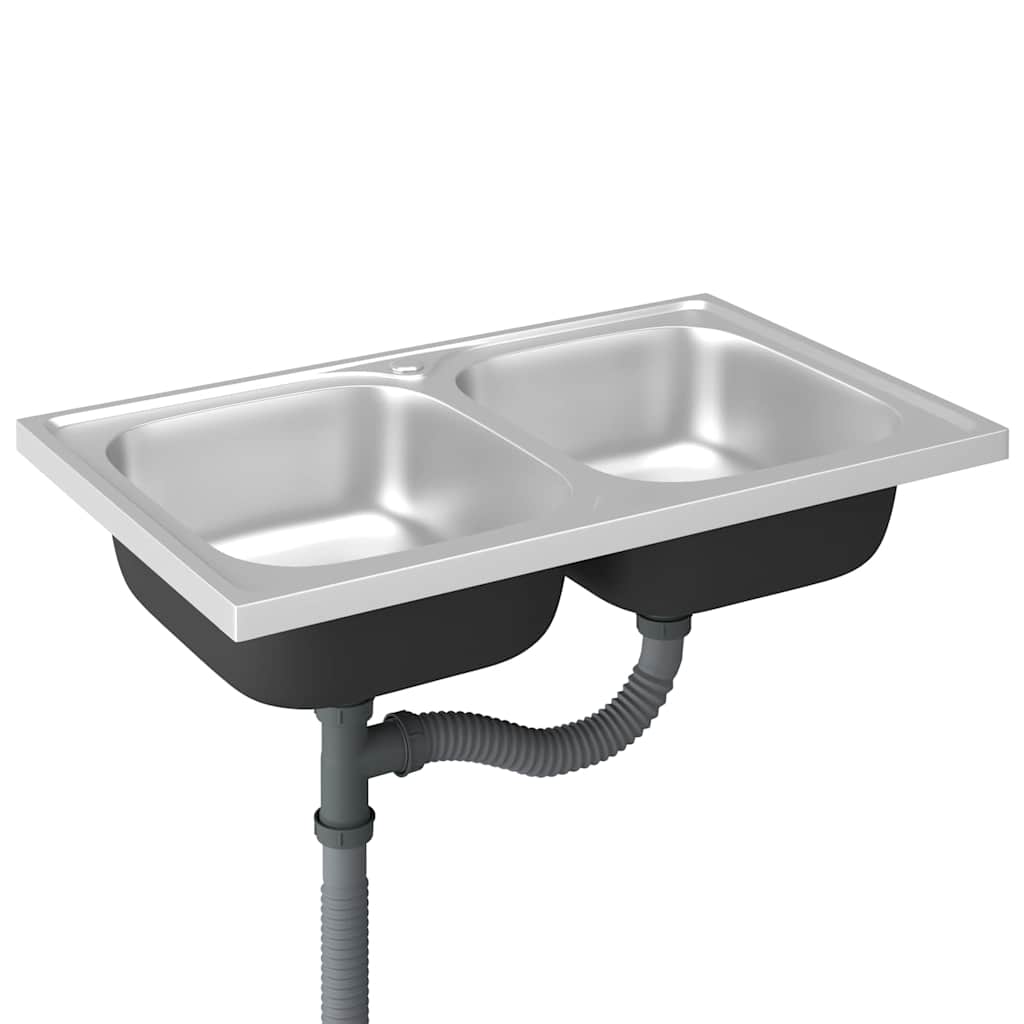 Vidaxl gootsteen dubbele bakken 800x500x155 mm roestvrij staal zilver