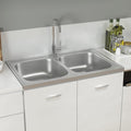 Vidaxl gootsteen dubbele bakken 800x500x155 mm roestvrij staal zilver