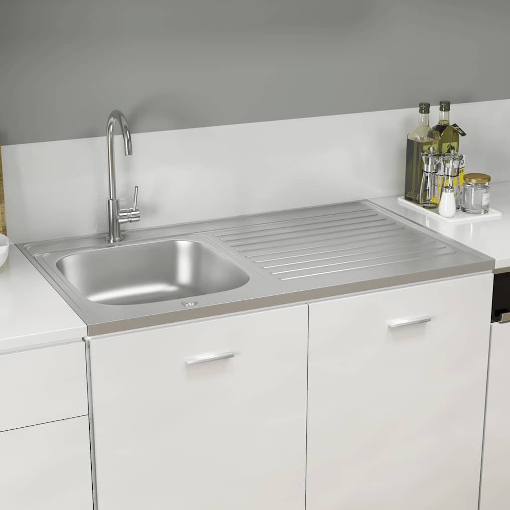 Vidaxl gootsteen met afvoerset 1000x600x155 mm roestvrij staal zilver