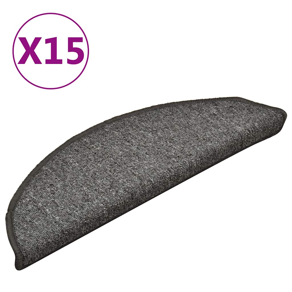 Vidaxl trapmatten 15 st 56x17x3 cm grijs en zwart halfrond