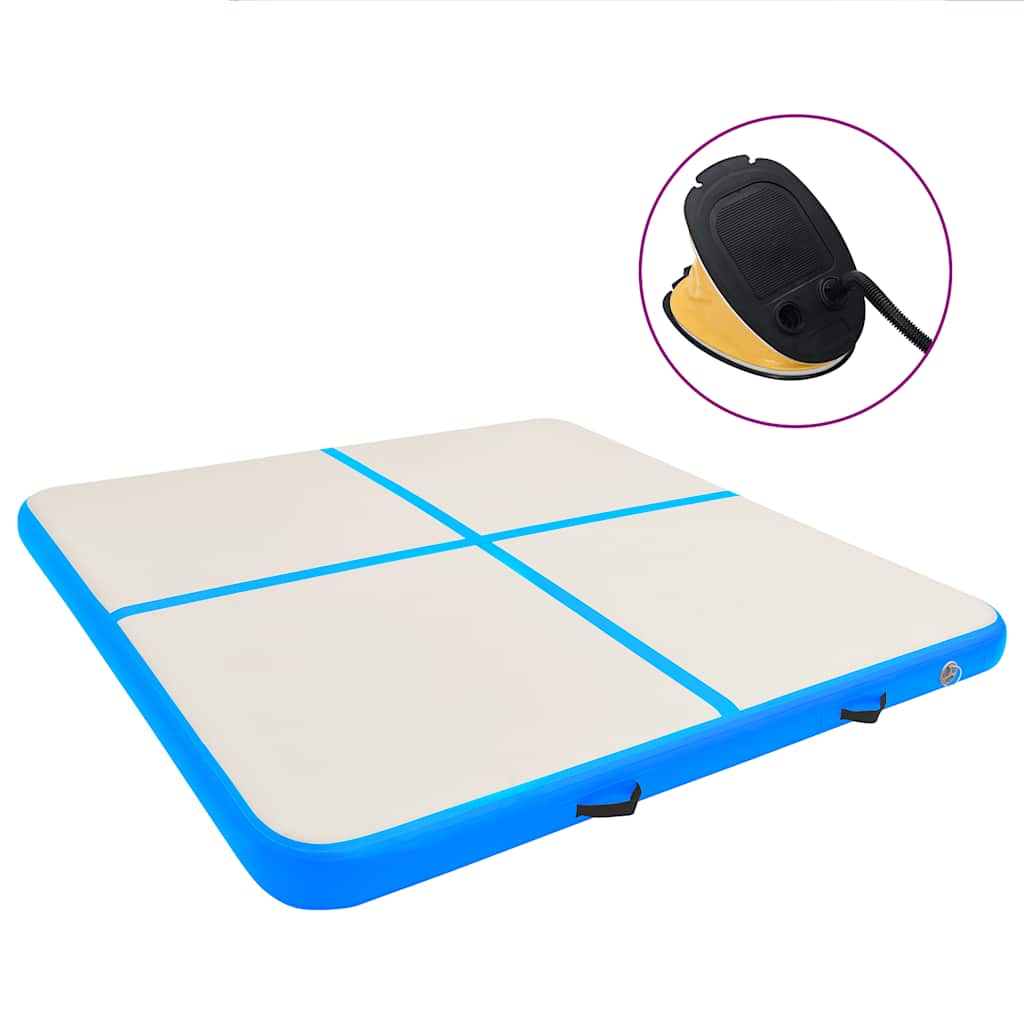 Vidaxl gymnastiekmat met pomp opblaasbaar 200x200x10 cm pvc blauw