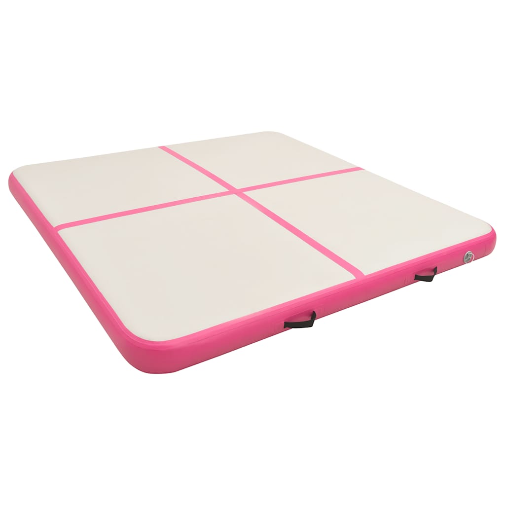 Vidaxl gymnastiekmat met pomp opblaasbaar 200x200x15 cm pvc roze