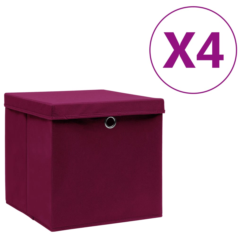 VIDAXL -Speicherboxen mit Deckel 4 Stück 28x28x28 cm dunkelrot