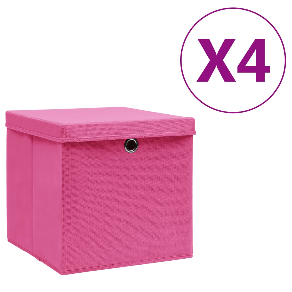 VIDAXL -Speicherboxen mit Deckel 4 Stück 28x28x28 cm Rosa