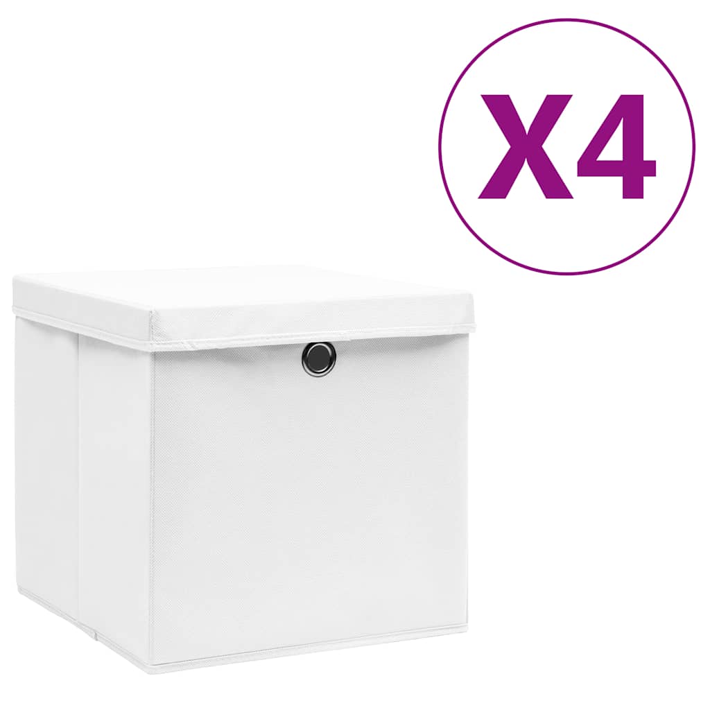 VidaXL Aufbewahrungsboxen mit Deckel, 4 Stück, 28 x 28 x 28 cm, Weiß