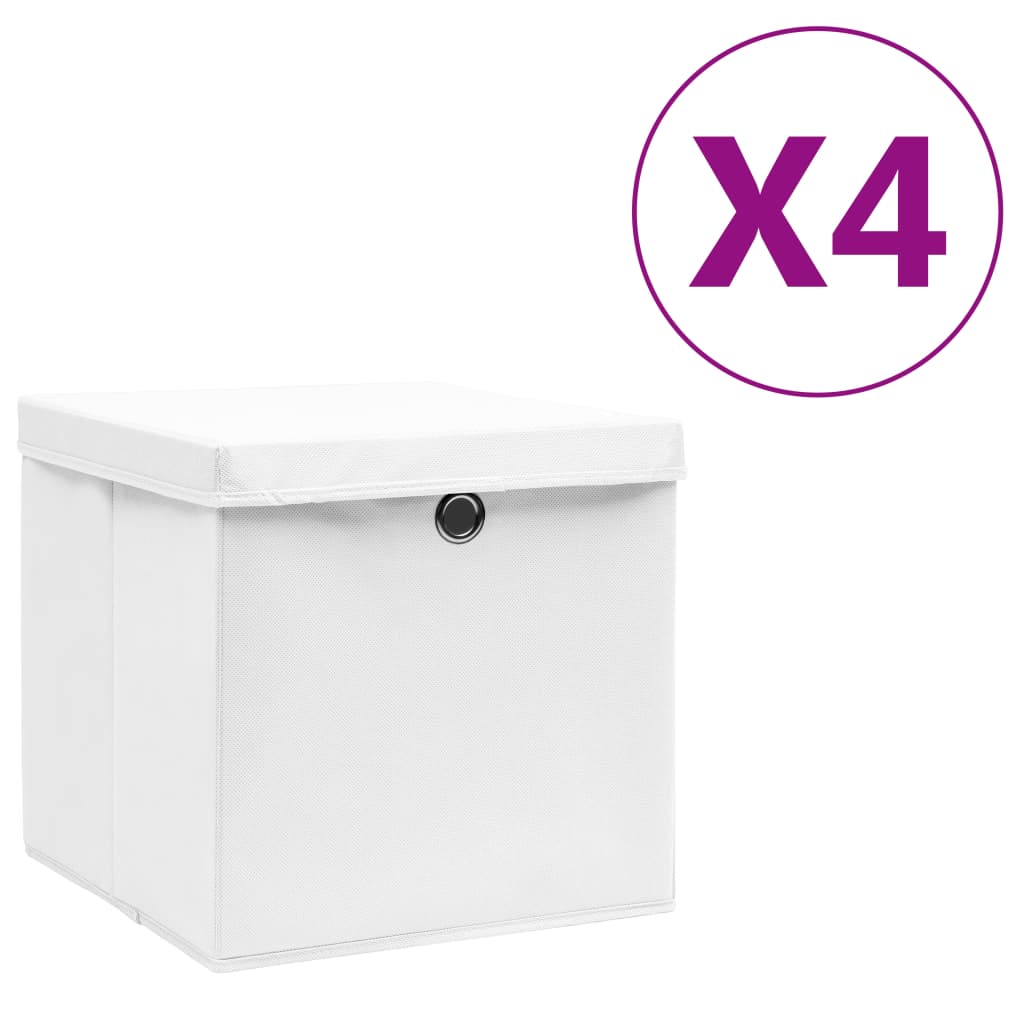 VidaXL Aufbewahrungsboxen mit Deckel, 4 Stück, 28 x 28 x 28 cm, Weiß