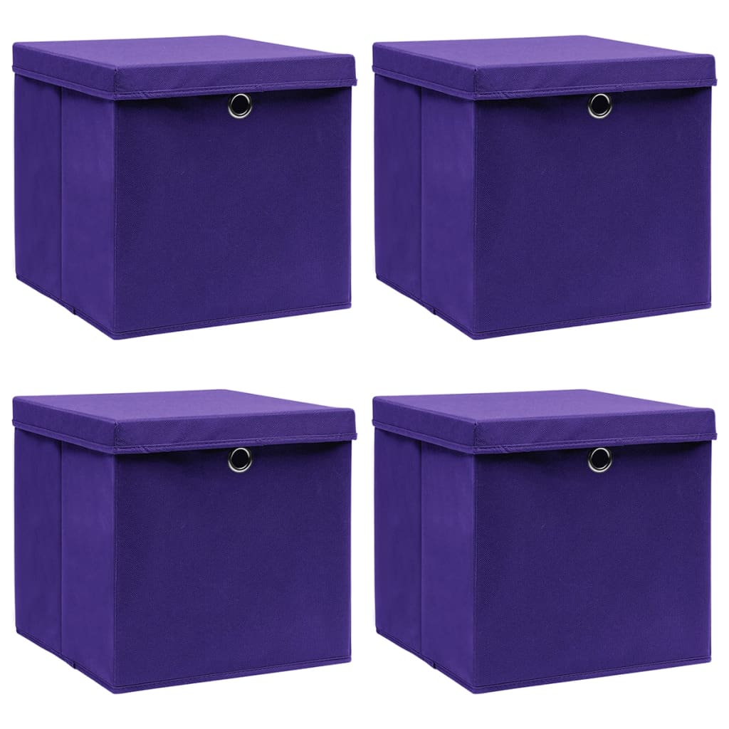VidaXL Aufbewahrungsboxen mit Deckel, 4 Stück, 28 x 28 x 28 cm, Lila