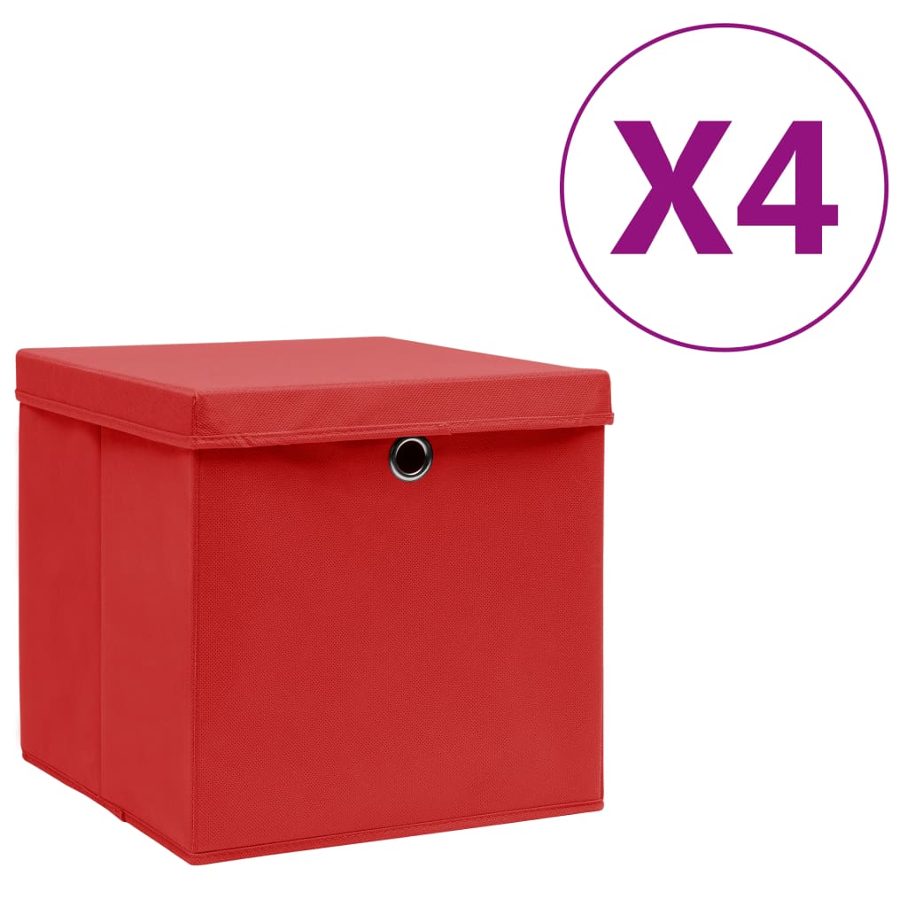 VidaXL Aufbewahrungsboxen mit Deckel, 4 Stück, 28 x 28 x 28 cm, Rot