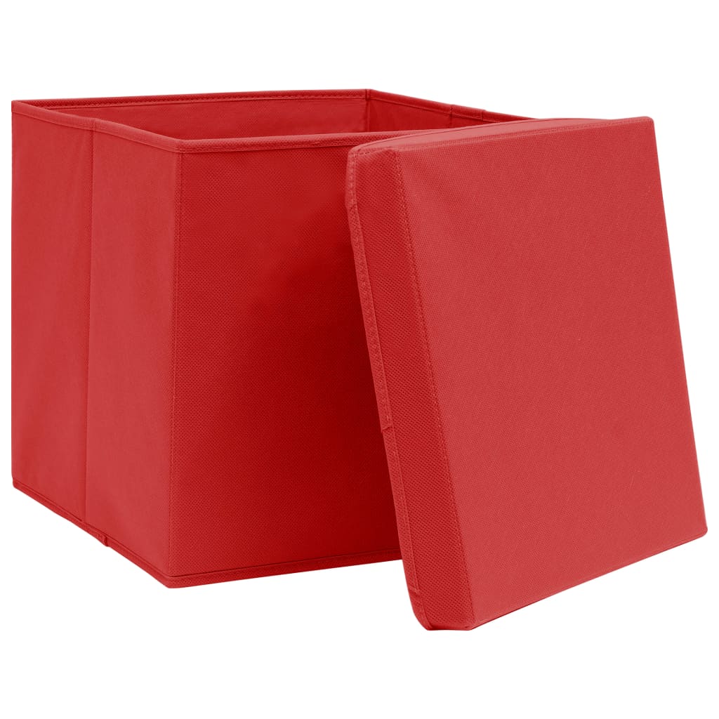 VidaXL Aufbewahrungsboxen mit Deckel, 4 Stück, 28 x 28 x 28 cm, Rot