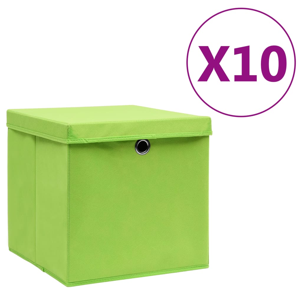 Vidaxxl -Speicherboxen mit Deckel 10 ST 28x28x28 cm Grün