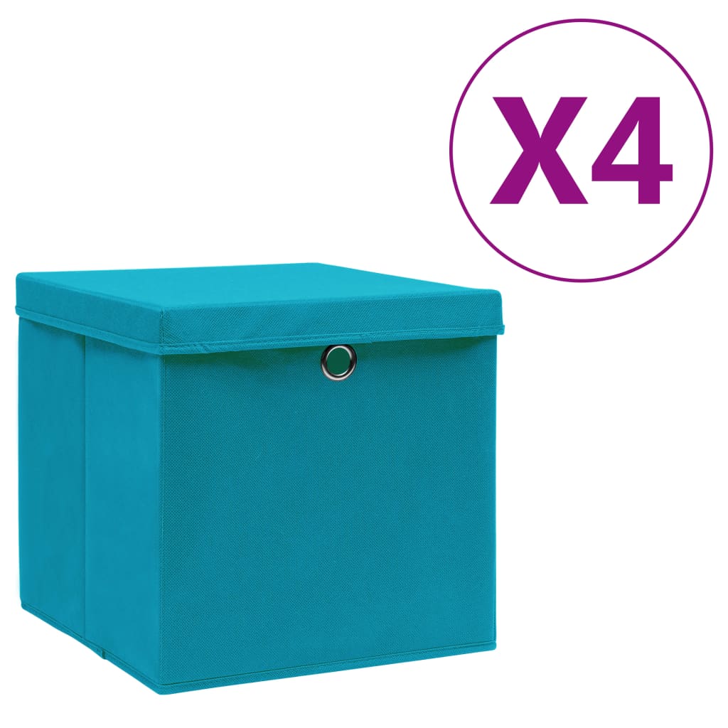 VidaXL Aufbewahrungsboxen mit Deckel, 4 Stück, 28 x 28 x 28 cm, Babyblau