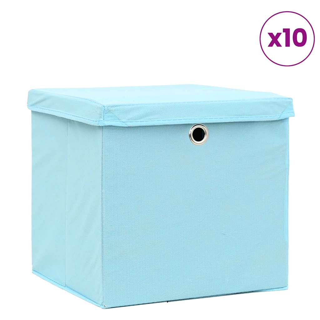 Vidaxl opbergboxen met deksel 10 st 28x28x28 cm babyblauw
