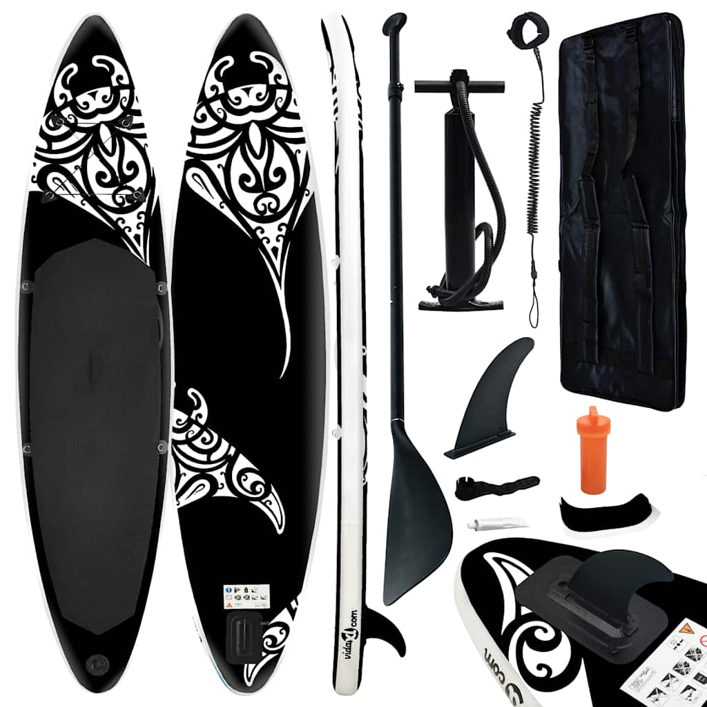 VidaXL Stand Up Paddleboard Set aufblasbar 366x76x15 cm schwarz