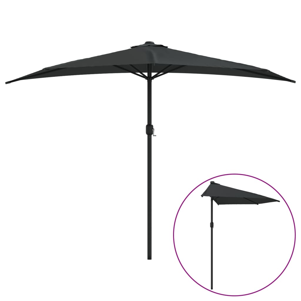 VidaXL Halbbalkonschirm mit Aluminiumstange 300x155x223 cm Schwarz