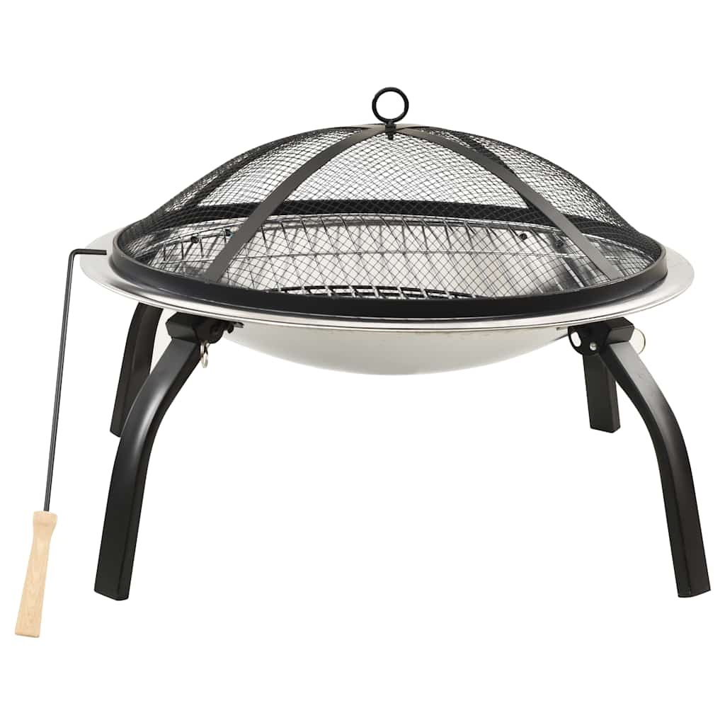 VidaXL Feuerschale und Grill 2-in-1 mit Schürhaken 56x56x49 cm Edelstahl