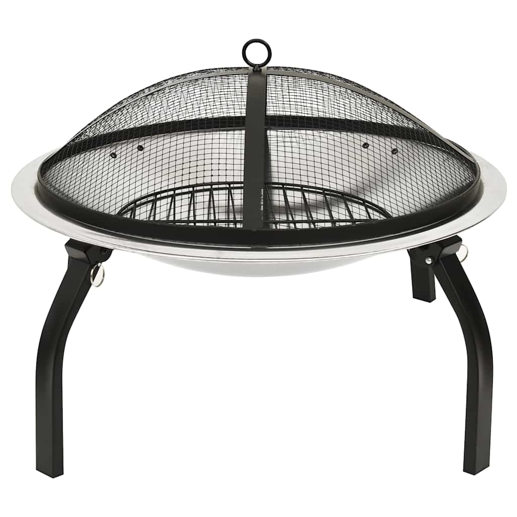VidaXL Feuerschale und Grill 2-in-1 mit Schürhaken 56x56x49 cm Edelstahl