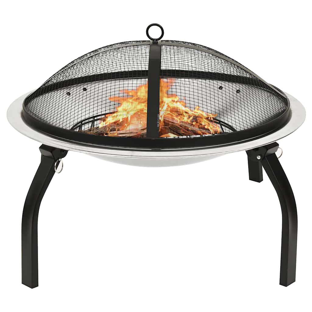 VidaXL Feuerschale und Grill 2-in-1 mit Schürhaken 56x56x49 cm Edelstahl