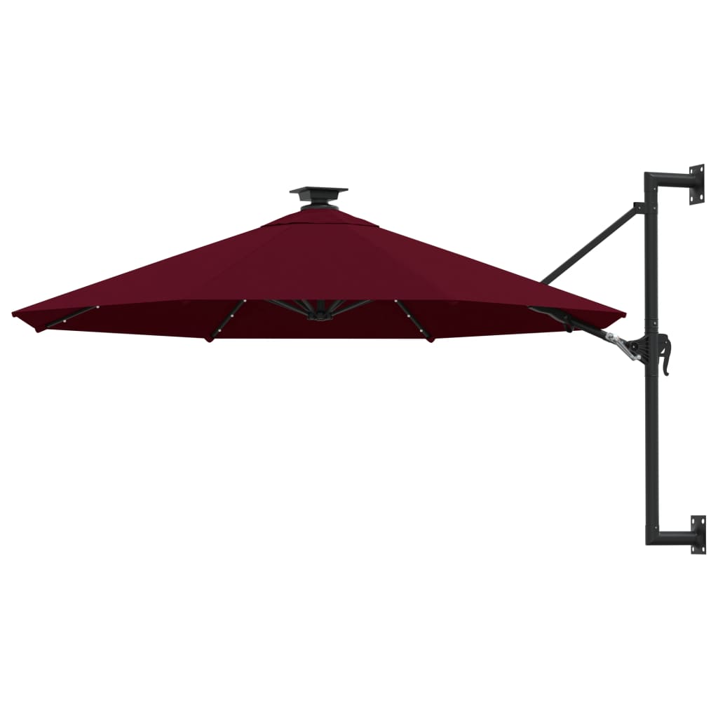 VidaXL Wand-Sonnenschirm mit LEDs 300 cm Bordeauxrot