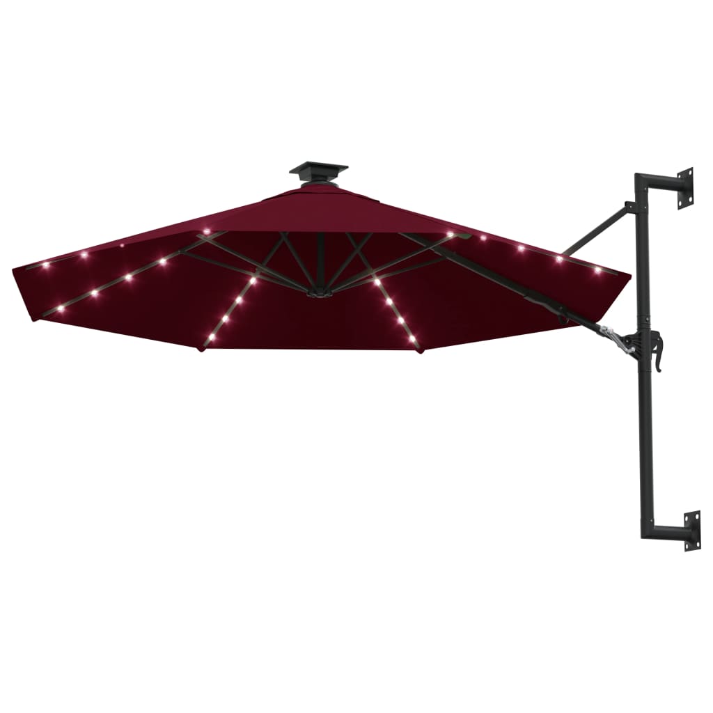 VidaXL Wand-Sonnenschirm mit LEDs 300 cm Bordeauxrot