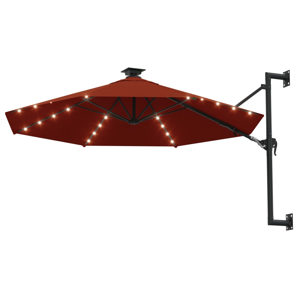 Vidaxl - Wand-Sonnenschirm mit LEDs, 300 cm, Terrakotta - lackiert