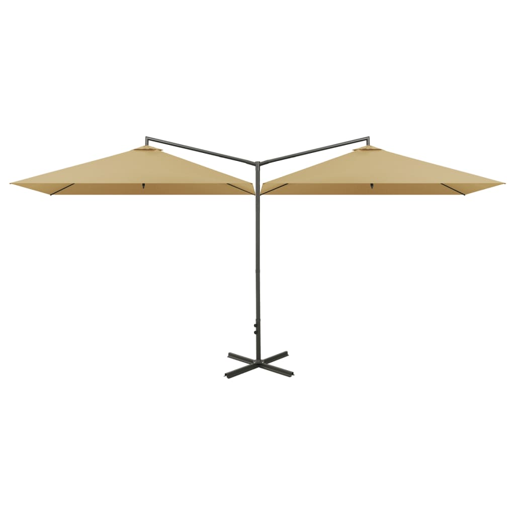 VidaXL Doppel-Sonnenschirm mit Stahlstange 600x300 cm Taupe