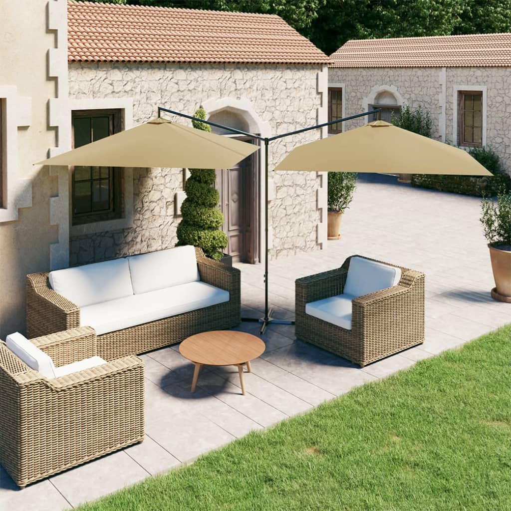 VidaXL Doppel-Sonnenschirm mit Stahlstange 600x300 cm Taupe