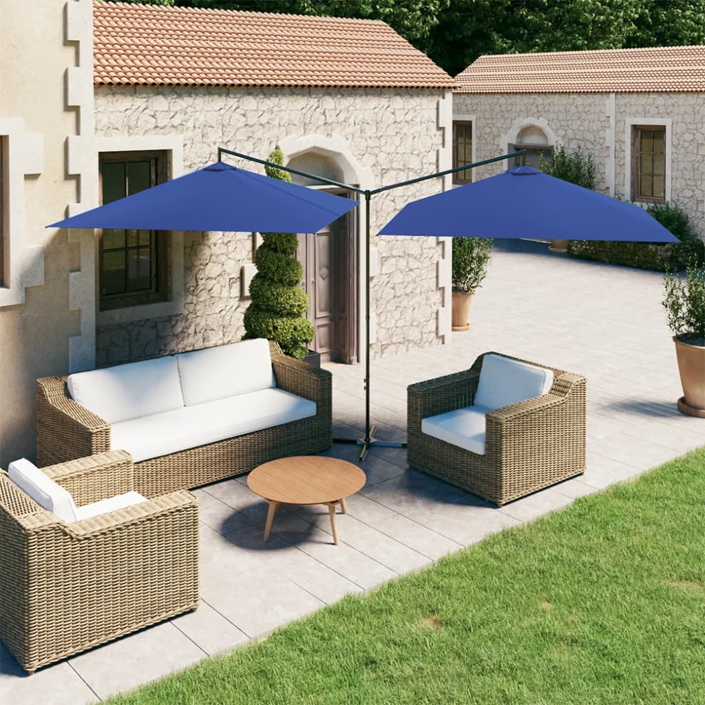 VidaXL Sonnenschirm Doppel mit Stahlstange 600x300 cm Azurblau